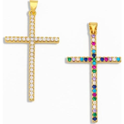 OCESRIO DIY White CZ Stone Big Gold Cross Necklace Pendant Rainbow Cross Charms for Handmade Jewelry Making Accessories pdta113