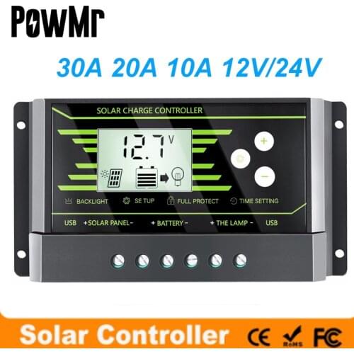 PWM 10A 20A 30A Solar Controller 12V 24V Auto Backlight LCD Solar Panel Charger with Dual USB 5V Z Series Solar Regulator Newest