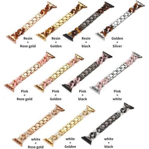 Resin Stainless Steel Strap for Apple Watch Series 6 SE 5 4 3 2 1 Cowboy Chain Bracelet for iWatch 38 40 42 44mm Watchbands