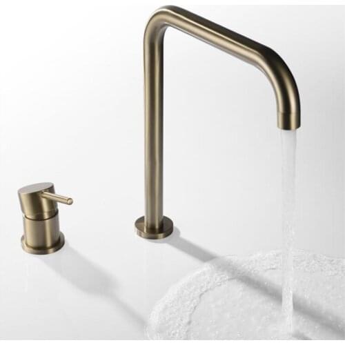 Solid Brass 2 Holes Widespread Basin Faucet Long Pipe Hot And Cold Bathroom Sink Tap 360 Ratating Faucet Brushed Gold/Rose Gold