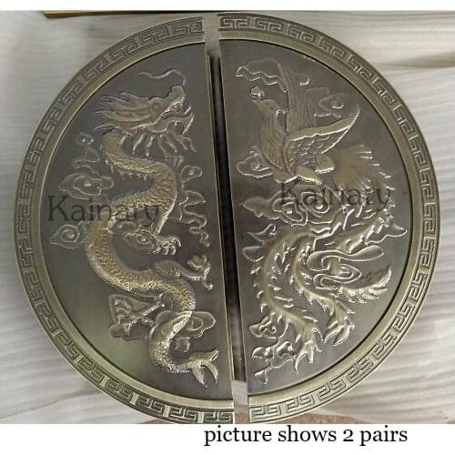 Ancient copper color with Dragon and Phoenix carved design wooden door pull handle, home /villa/hotel solid glass door handle