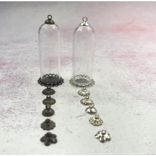50pcs/lot 50x20mm Glass Dome glass cover & 20mm base & beads cap set DIY necklace glass vial pendant glass globe jewelry decor