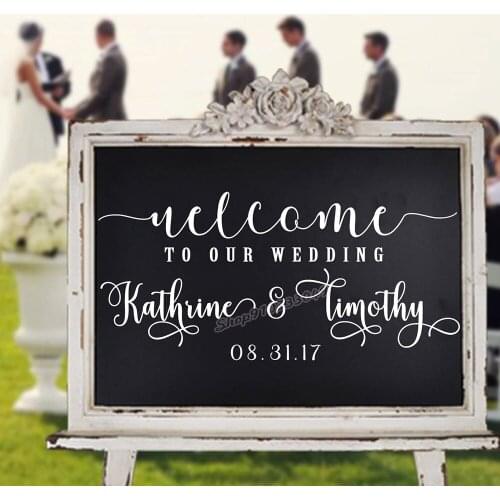 Wedding Welcome Sign Wall Decal Customized Personalized Bride and groom name date Wall Decal Wedding Signs Vinyl Stickers C558