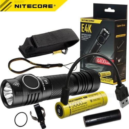 NITECORE E4K 4400 Lumens 4xCREE XP-L2 V6 LED Torch Compact EDC Flashligh t+ 5000mAh 21700 Battery Outdoor Camping Fishing Search