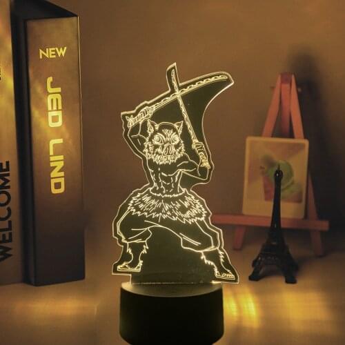 3d Led Night Light Anime Demon Slayer Kimetsu No Yaiba for Bedroom Decor Light Manga Birthday Gift Inosuke Hashibira Led 3d Lamp
