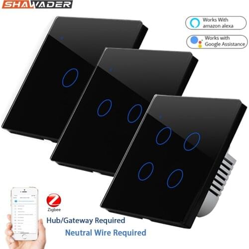 ZigBee Tuya Smart Light Switch Wall Touch 2/3 Way Tempered Glass Panel Whole House Interruptor Control Alexa Google Home
