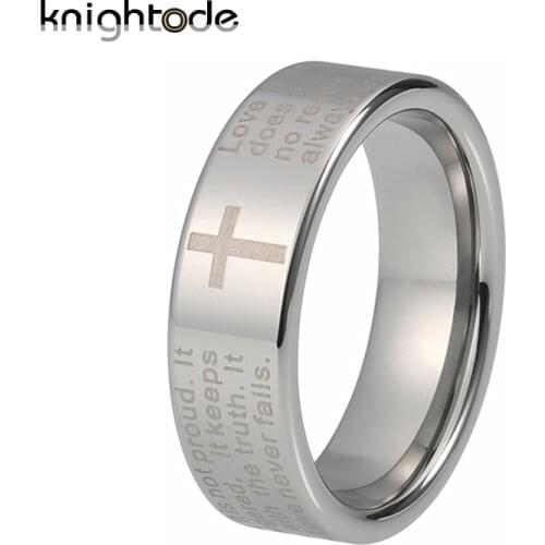 Knightode Laser Engraved Tungsten Ring With Christian Scripture Cross Praying Comfort Fit