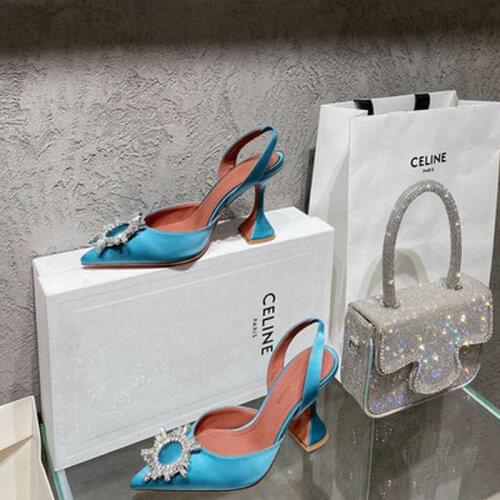 Europe And The United States 2021 New Sunflower Crystal Buckle Rhinestone High Heels Wine Glass With Pointed Sandals For Women