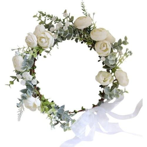 New Camellia Flowers Wreath Crown Festival Headband Women Hair Accessories Headdress Girl Floral Garland Wedding Floral Headwear