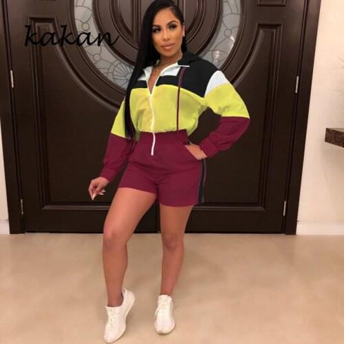 Kakan new womens colorblock jumpsuit casual loose jumpsuit purple green wine red rose red jumpsuit