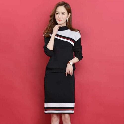2021 Autumn Women Knitting Sweater And Skirt Slim Printing Cotton Polyester Long Sleeves Sweet Style