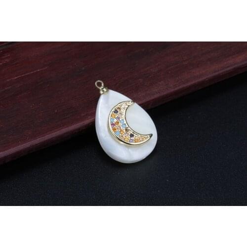 Rainbow cz glass paved noon tag charm white water drop shell pendant choker woman necklace for birthday wedding gift