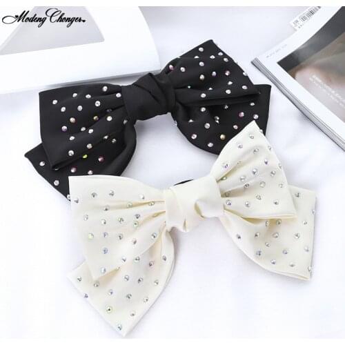 1PC High Quatity Hairpin Satin Colored Diamond Barrette Bow Hair Ornaments Korean Temperament Hair Accessories For women Girls