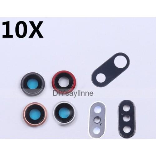 10pcs Back Camera Glass Lens for iPhone 8 Plus X XS Max XR Rear Cam Cover Ringer Frame Seal Bracket Replacement Parts