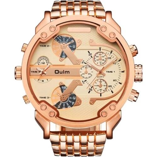 2018 Mens Watches Top Brand OULM 3548 Luxury Stainless Steel Dual Time Zone Casual Quartz Watch Big Montre Homme de Marque Luxe