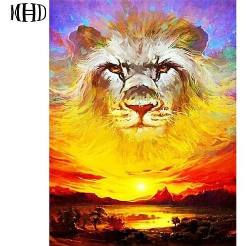 5D DIY Diamond Painting Lion Color Diamond Cross Stitch Full Round Rhinestone Diamond Embroidery Wall Stickers Sewing Thread