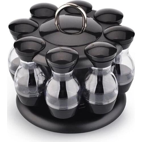 8/16Pcs Condiment Set 360 Rotating Spice Jar Rack Kitchen Cruet Condiment Bottle Coffee Sugar Seal Jar Container Castor