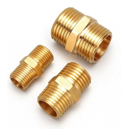 BSP 1/8" 1/4" 3/8" Brass Pipe Nipple Fitting Quick Coupler Adapter Equal Male to Male Thread Water Oil Gas Connector