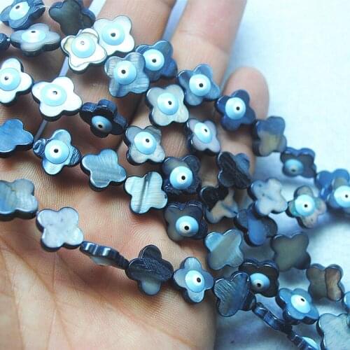 32pcs grey shell beads with hand draw eye beads mother of pearl for clover shape for women bracelets making size 12x12mm
