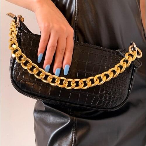 IngeSight.Z Chunky Thick Curb Aluminium Link Bag Chains Punk Heavy Metal Gold Color Straps Bag Chain Women Jewelry Accessories
