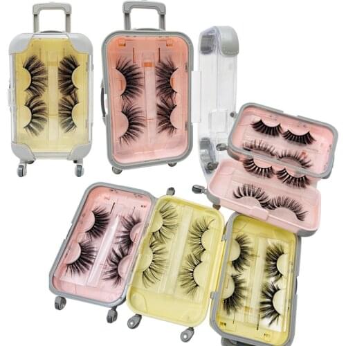 YioWio 3D 2 Pairs Luggage Case Suitcase Box Maquiagem Fluffy 25mm Faux Long Mink Lashes Fauc Cils On The Belt Pestañas Wholesale