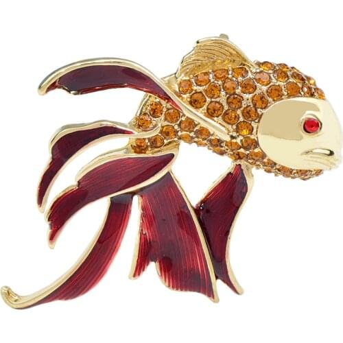 CINDY XIANG New Gold Metal Enamel Gold Fish Brooches For Women Cute Lovely Sea Animal Rhinestone Design Brooch Pins Jewelry Gift