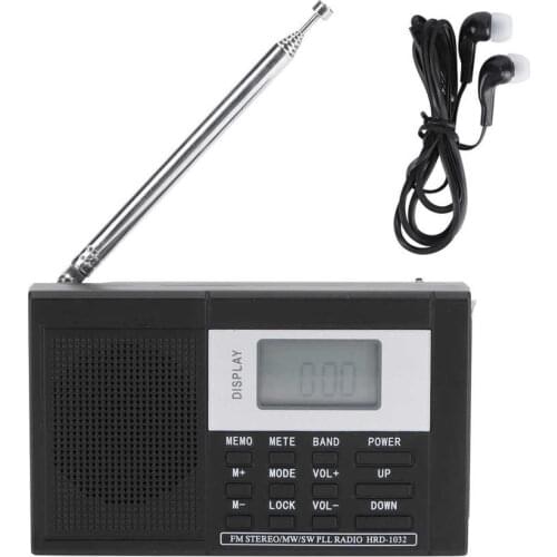 HRD-1032 Mini Portable Radio Digital Clock FM/AM/SW/MW Stereo Radio with Earphone