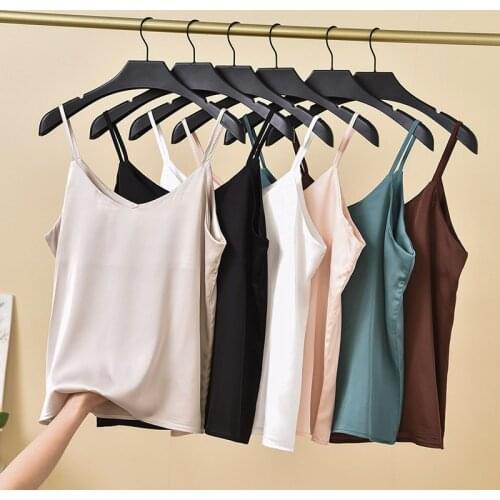 Classic Womens Satin Camisole Silk Tank Top Loose Sleeveless Sexy V Neck Blouse Shirt Ladies Spaghetti Strap Vest Cami M-XXL