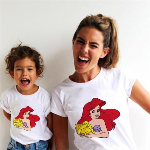 Princess Mermaid Print Fashion Family Matching Clothes Mother Daughter Kids Clothes Family Look Baby Mommy Matching Outfits