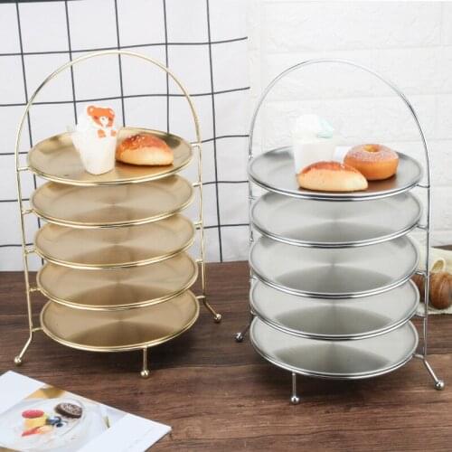 Korean stainless steel disk storage rack multi layer gold plate dessert Nordic tray shelf Fruit Candy Shelf Party Decoration