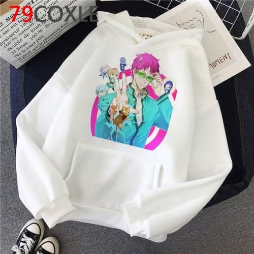 Japanese Anime Saiki K Graphic Hoodies Women Kawaii Winter Warm Grunge Cartoon Streetwear Harajuku Unisex Sweatshirts Female