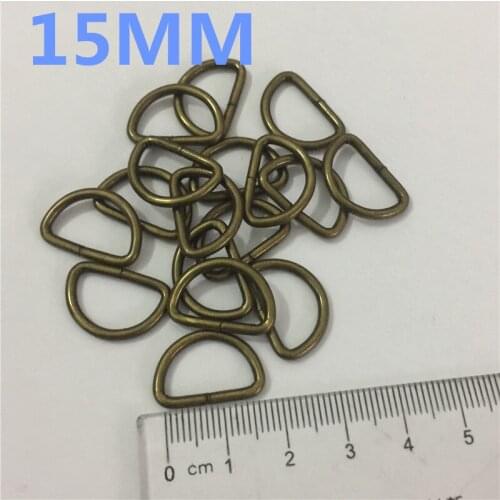 50pcs 15mm Antique Bronze D Dee Ring Adjustable Buckles Metal Accessories Diy handmade bags taping d iron half round buckle