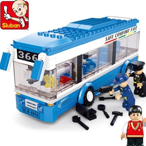 235PCS SLuban 0330 City Single-layer Bus Car Assembly Model Boy Assembling Building Blocks Toy Gift