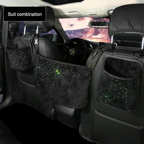 Cartoon Crystal Rhinestone Car Storage Bag Organizer Backseat Holder Multi-Pockets Car Container Stowing Tidying