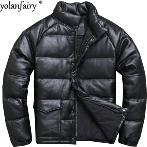 Genuine Leather Jacket Men Real Cow Leather Winter Coat Men Slim Duck Down Coat for Mens Clothing Jaqueta Masculino Couro YY762
