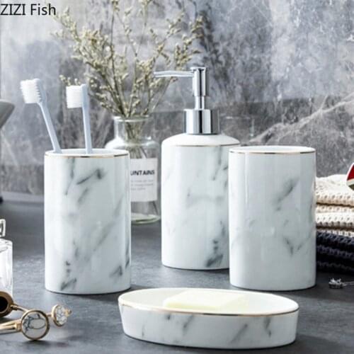 Imitation Marble Bathroom Kit Couple Gargle Cup Wash Kit Ceramics Four-piece Soap Dispenser Modern Home Bathroom Accessories
