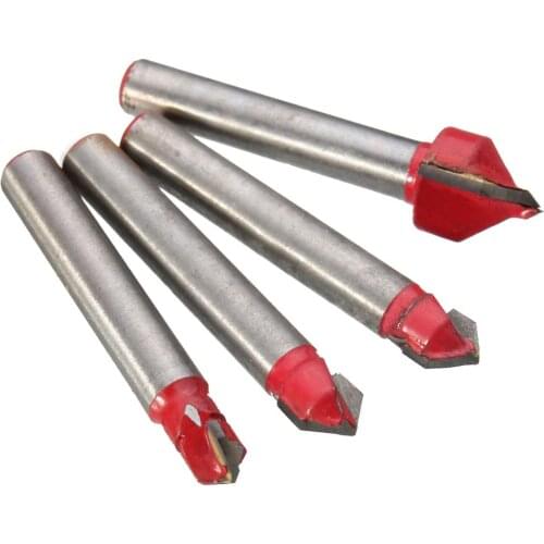 4pcs Red Router Bit Set CNC Engraving V Groove Solid Carbide Wood Drilling 90 Degree 1/4 5/16 3/8 1/2 Inch