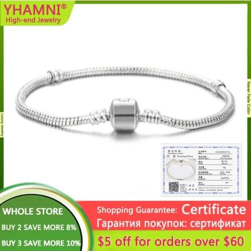 Never Fade 100% Original 925 Solid Silver Chain Charm Bracelet with S925 Logo Fit DIY Beads Charms Women Handmade Gift Bracelet