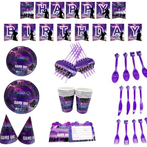 GAME ON theme party supplies disposable tableware cups and saucers banner napkin straw balloon happy birthday baby shower
