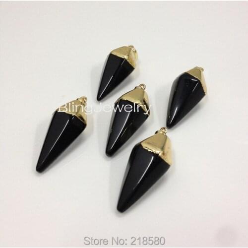 P1506132309 Healing Stone Black ONYX Point Pendant with 24K gold OR silver Edge