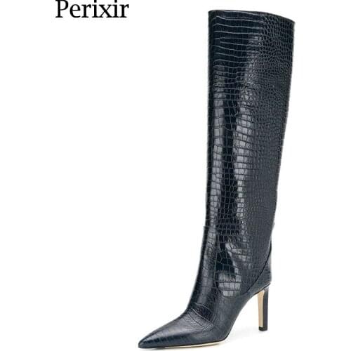 Perixir Female Boots High Heel Knee High Boots Female Pointed Toe Foreign Trade Plus Size Long Boots Fashion Straight Boots New