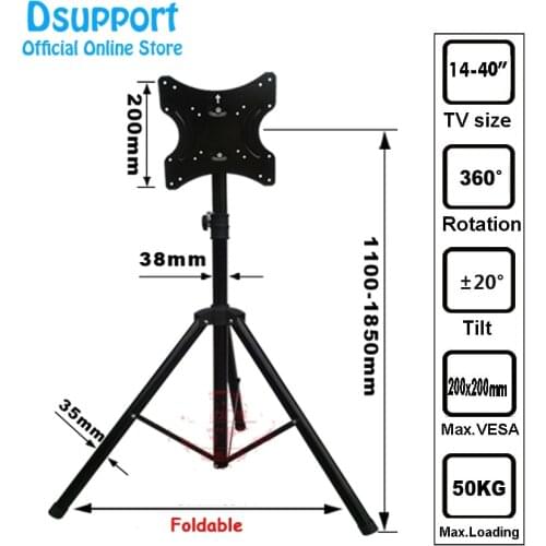 1 pair ) 14-40" Movable Folding LCD TV Floor Stand TV Mount Cart Display Rack Full Motion TV Tripod Loading 50kgs TRKX22