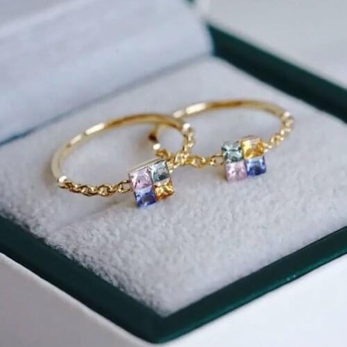 Independent design silver inlaid colorful crystal square opening adjustable ring for ladies attending cocktail party accessories