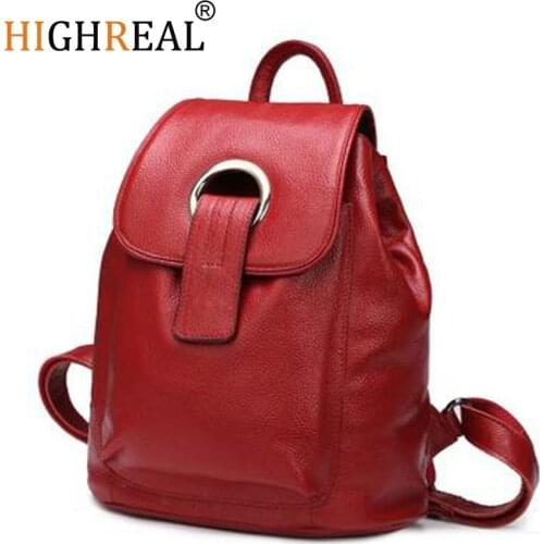 HIGHREAL Backpack Nautral Soft Real Leather Backpacks Genuine First Layer Cow Leather Top Layer Cowhide Women Backpack Tote Bags