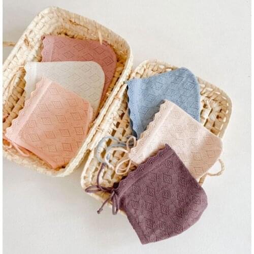 Cotton Baby Bonnet Solid Color Baby Girl Hats Newborn Infant Lace Flowers Princess Knitted Hat For 0-24 Months Baby