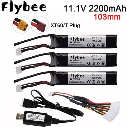 T / XT60 Plug 3S Water Gun Lipo Battery 11.1V 2200mAh with Charger for Airsoft BB Air Pistol Electric Toys Gun RC Parts #103mm