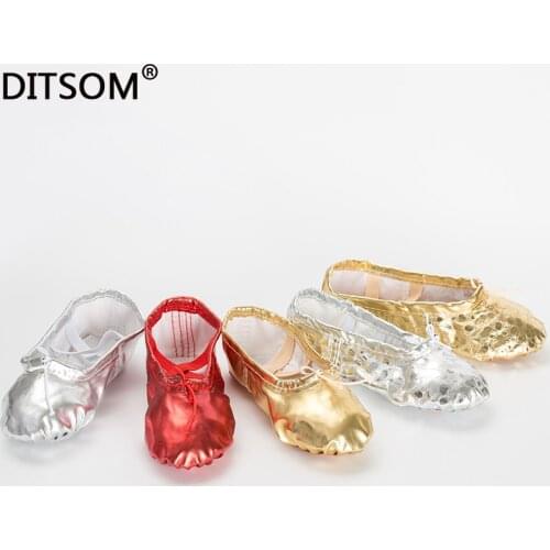 Gold Silver Red Colors PU Leather Girls Yoga Belly Ballet Dance Shoes Body Training Shoes Kids Girls' Basic Casual Flat Shoes