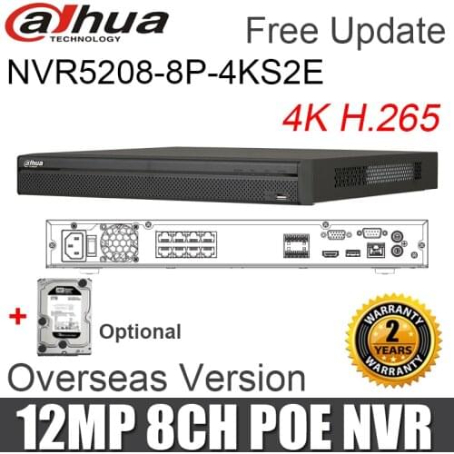 Dahua Video recorder POE NVR 8CH NVR5208-8P-4KS2E replace NVR5208-8P-4KS2 8PoE 4K H.265 CCTV Video Surveillance for CCTV System