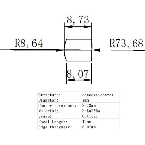 Concave Convex Lens Diameter 7mm Focal Length 12mm H-LaF50A Glass Lens Optical Glass Optical Lens