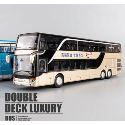 High Quality 1:32 Alloy Pull Back Bus Model High Simitation Double Sightseeing Bus Flash Toy Vehicle Kids Toys Free Shipping